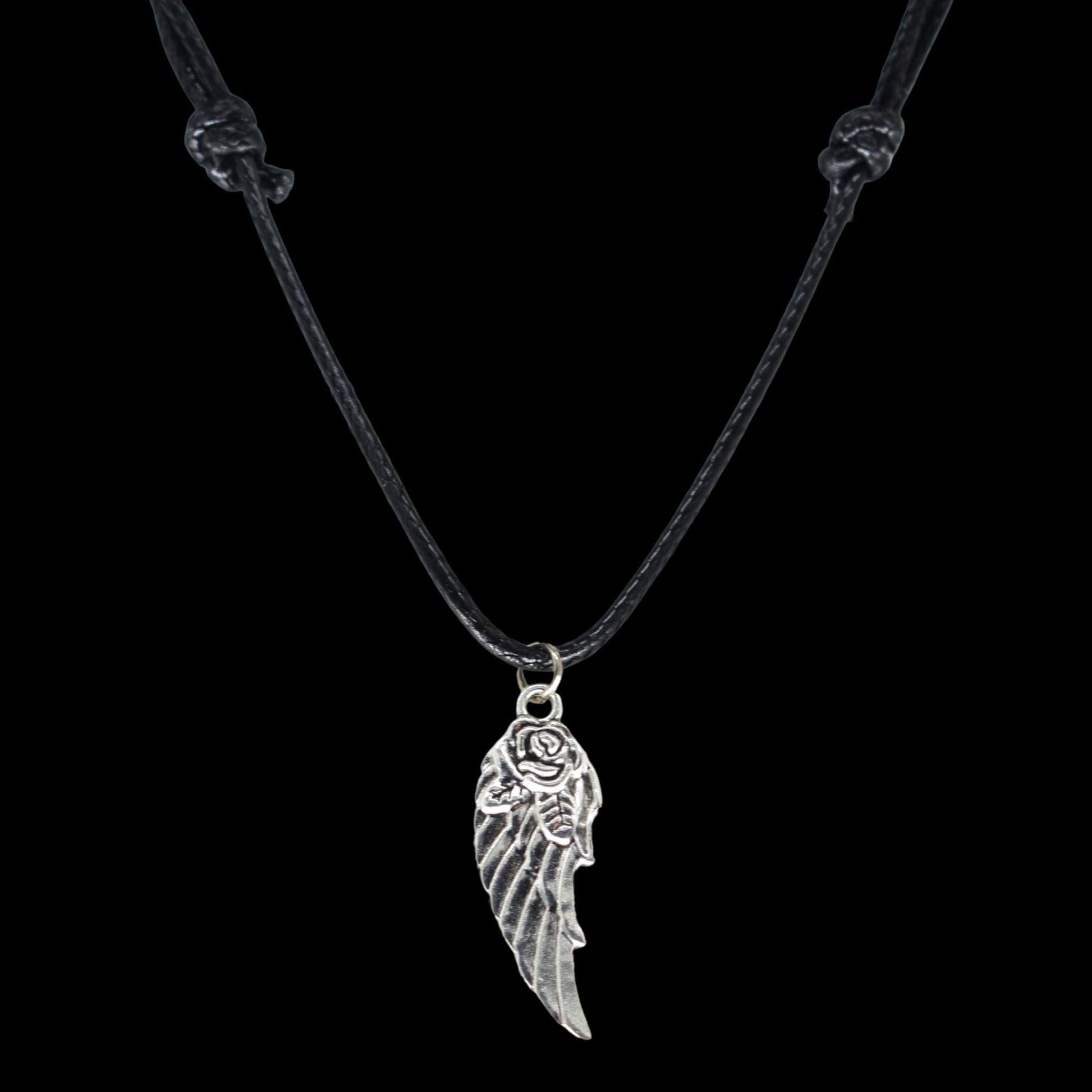 Rose Wing Black Cord Necklace