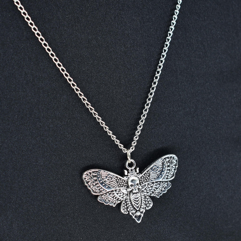 Moth Skull Silver Chain Necklace