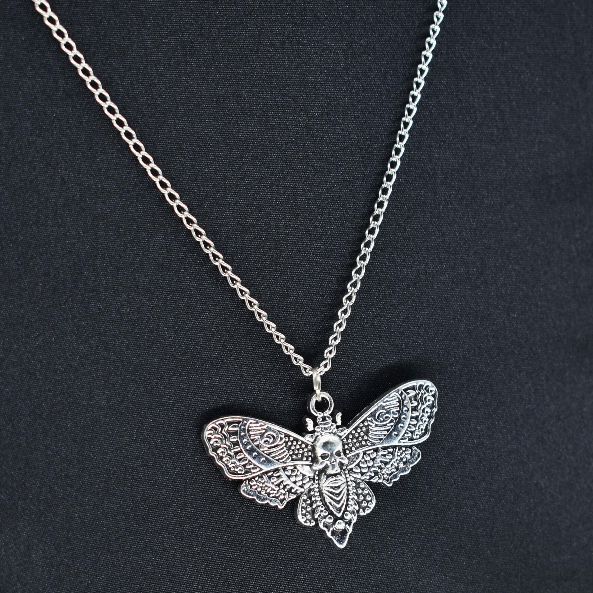Moth Skull Silver Chain Necklace