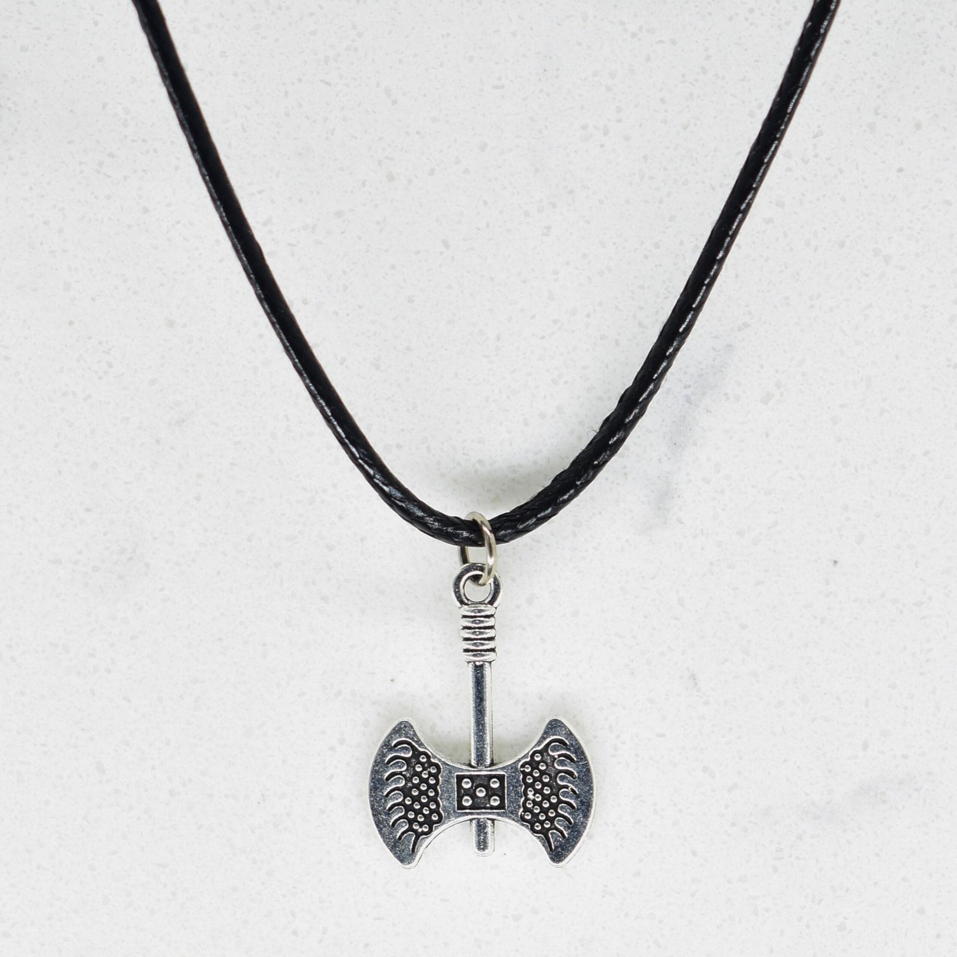 Viking Double Axe Black Cord Necklace