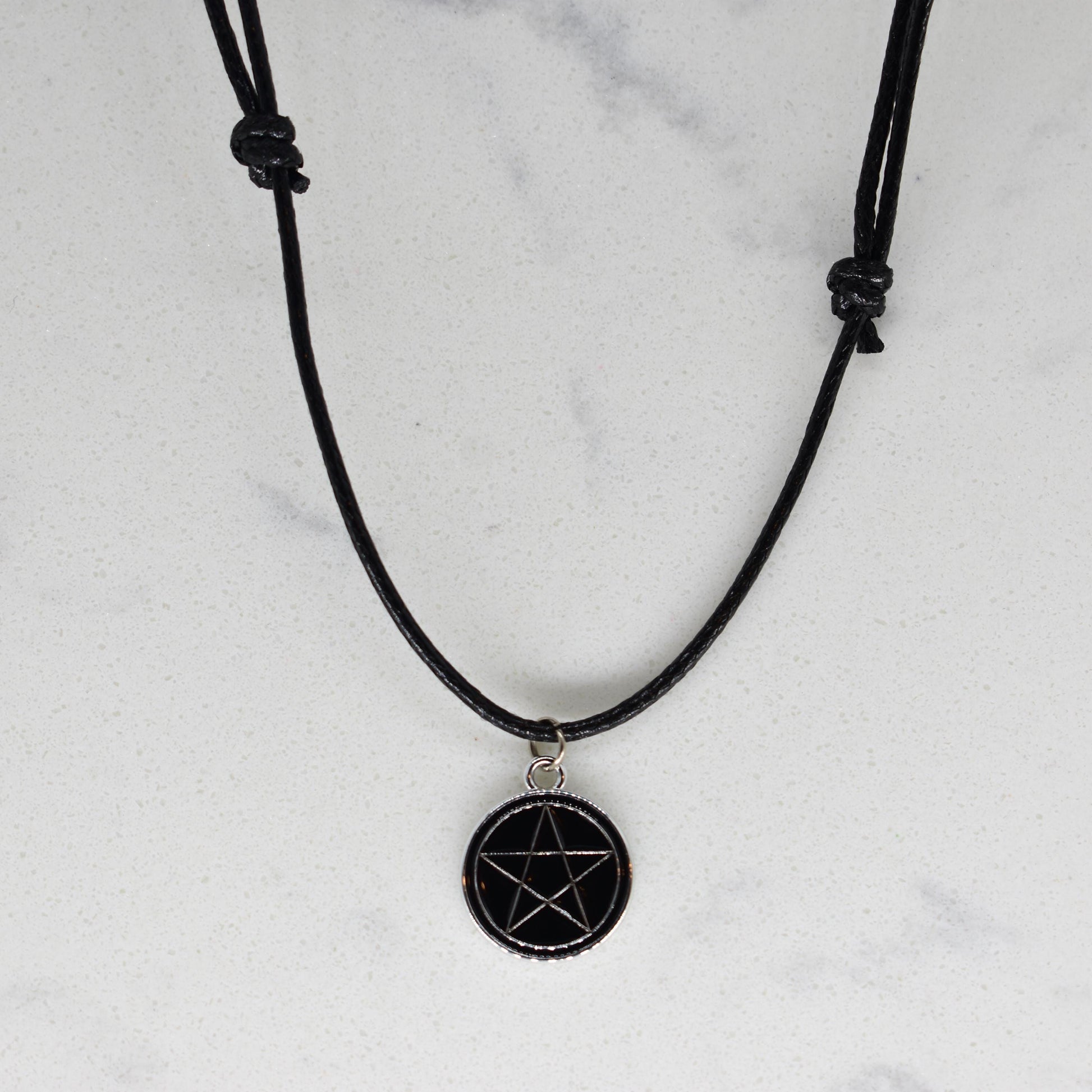 Pentagram Enamel Black Cord Necklace
