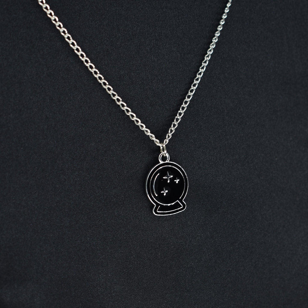 Crystal Ball Enamel Silver Chain Necklace