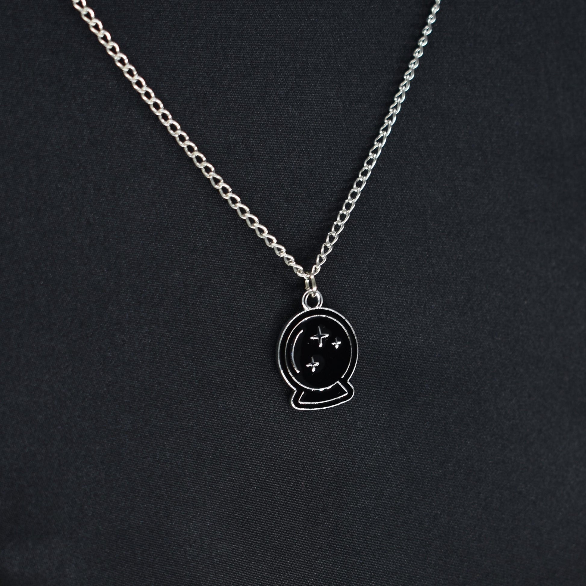 Crystal Ball Enamel Silver Chain Necklace