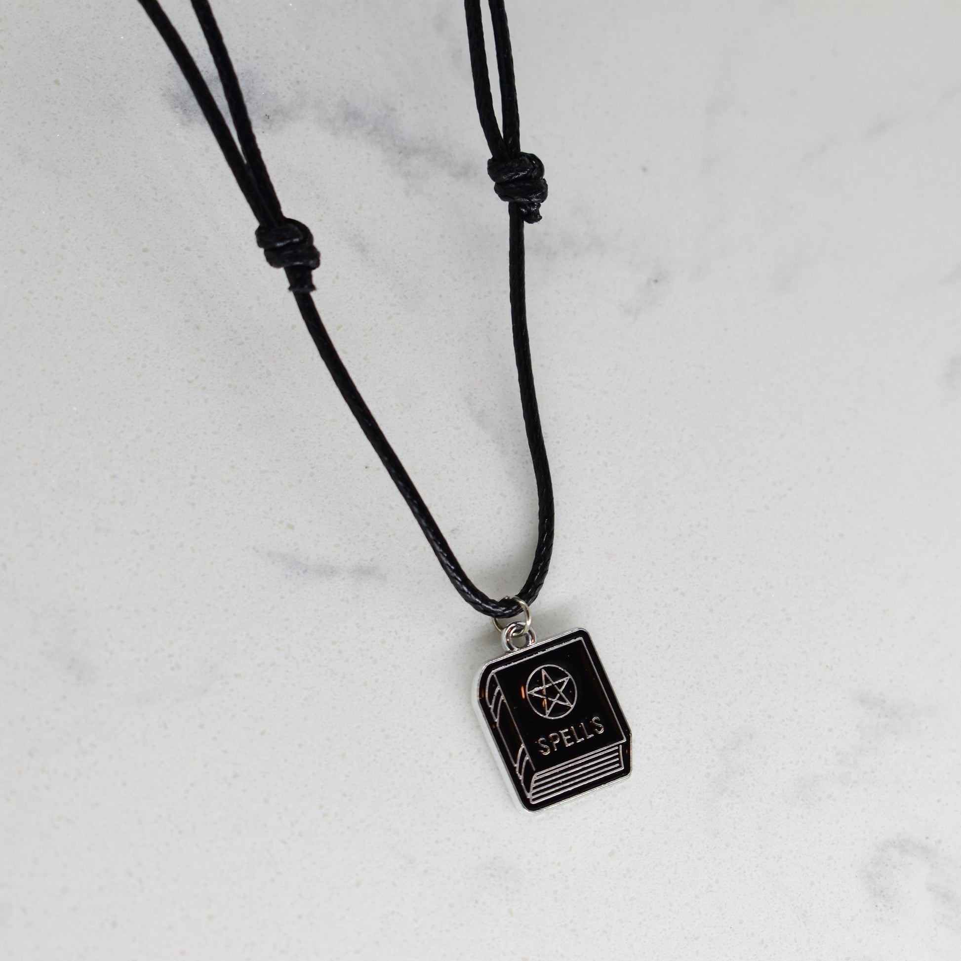 Spellbook Pentagram Enamel Black Cord Necklace