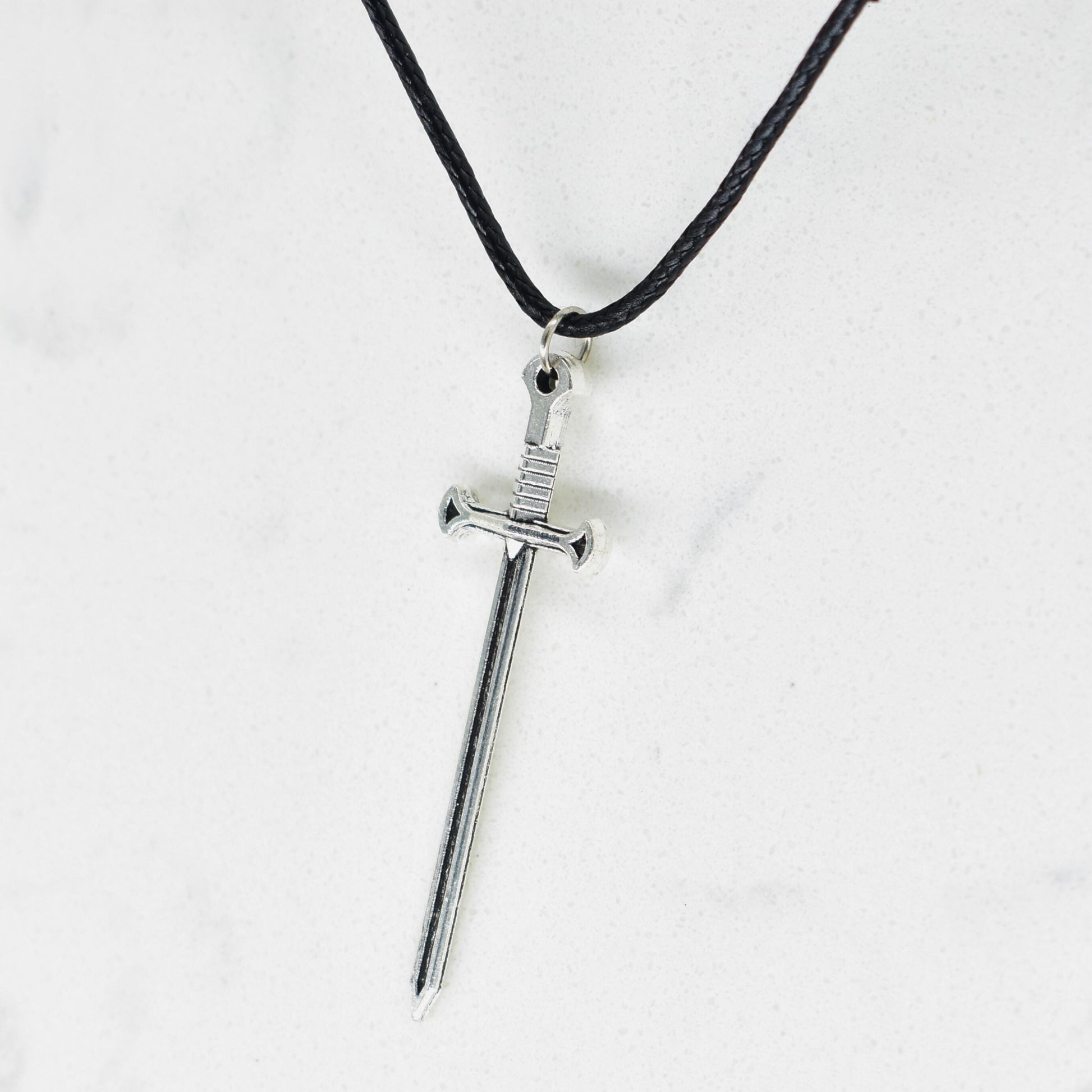 Rustic Sword Black Cord Fantasy Necklace