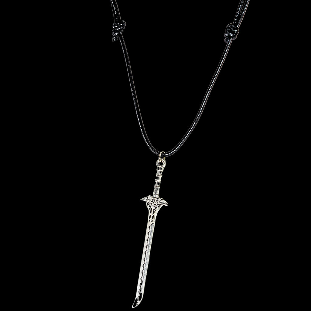Elven Fantasy Sword Black Cord Necklace