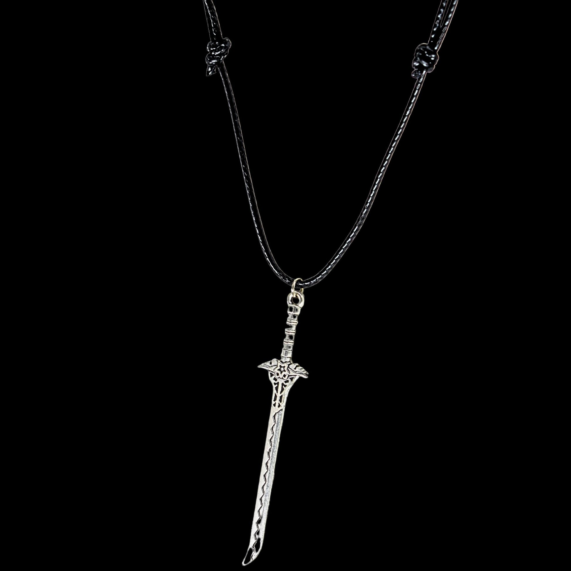 Elven Fantasy Sword Black Cord Necklace