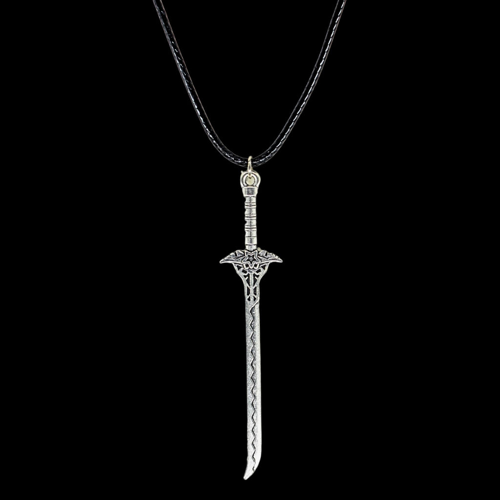 Elven Fantasy Sword Black Cord Necklace