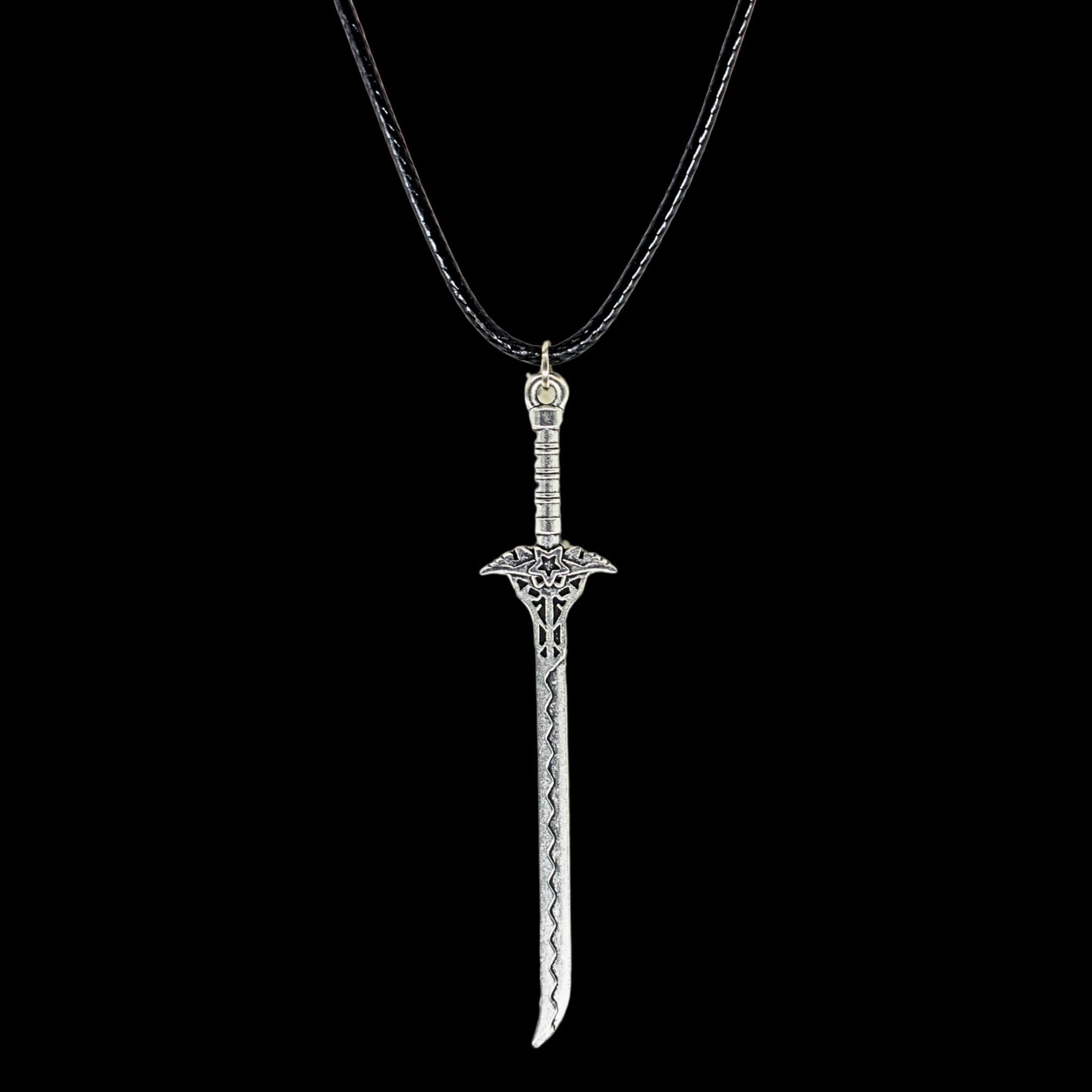 Elven Fantasy Sword Black Cord Necklace