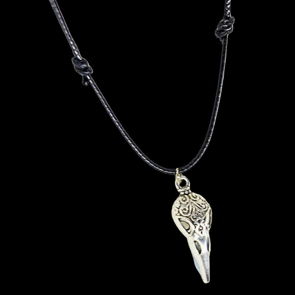 Raven Bird Skull Black Cord Necklace