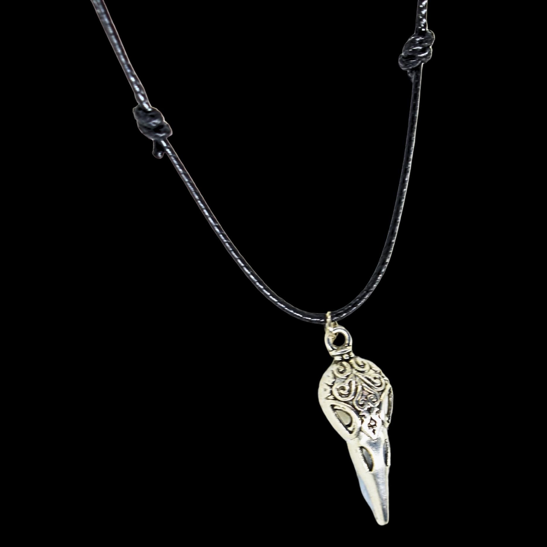 Raven Bird Skull Black Cord Necklace