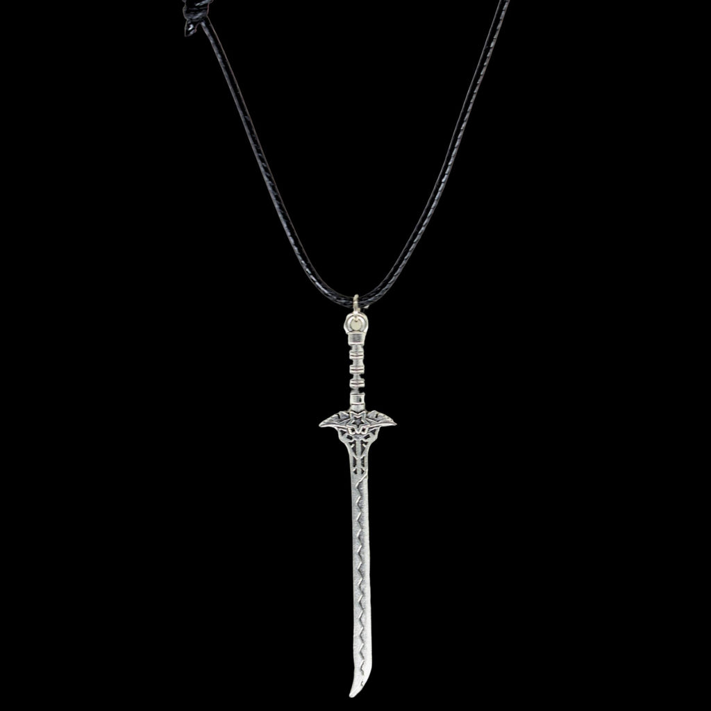 Elven Fantasy Sword Black Cord Necklace