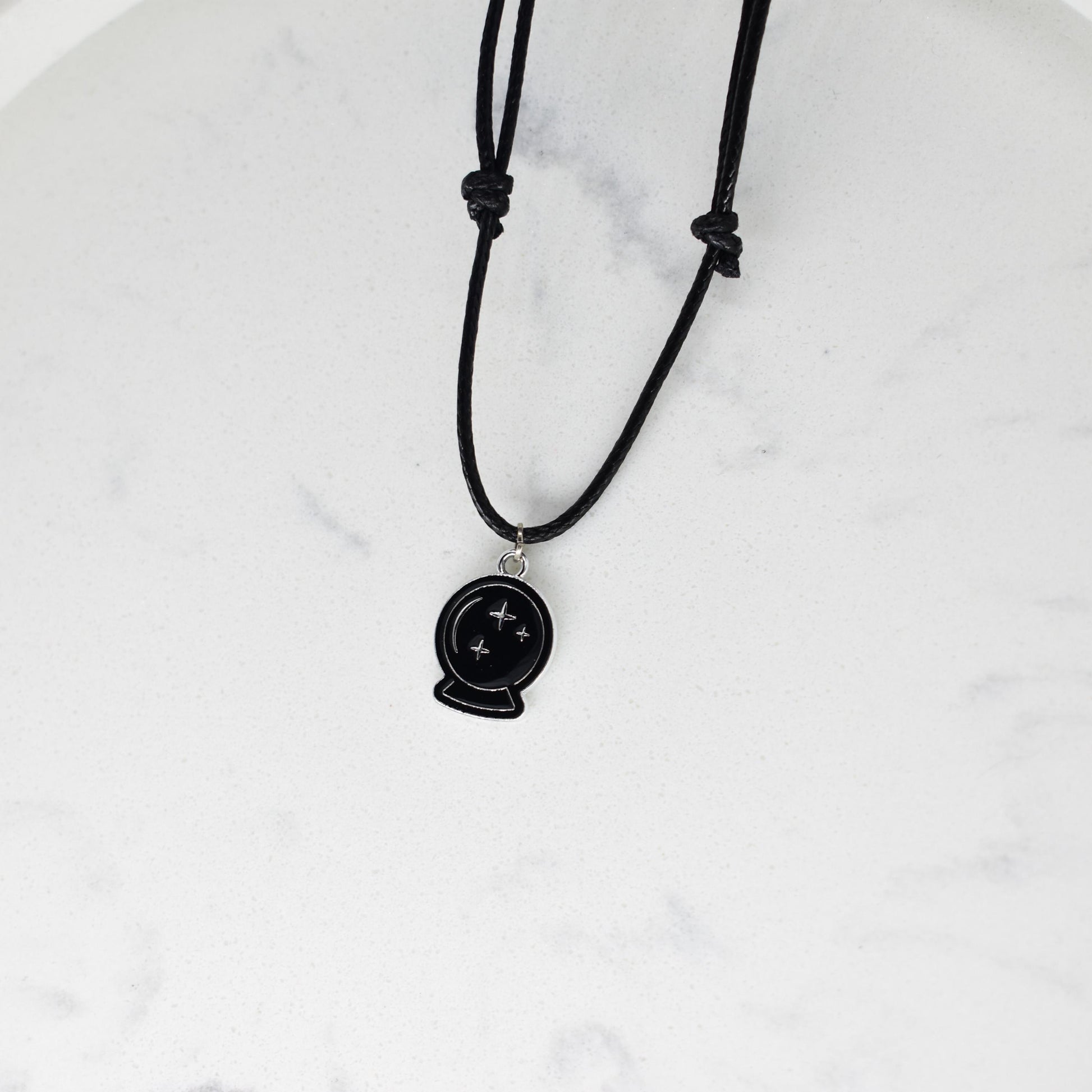 Crystal Ball Enamel Black Cord Necklace