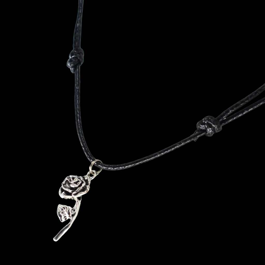 Rose Stem Black Cord Necklace