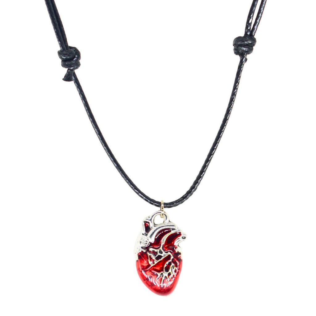 Red Heart Black Cord Necklace