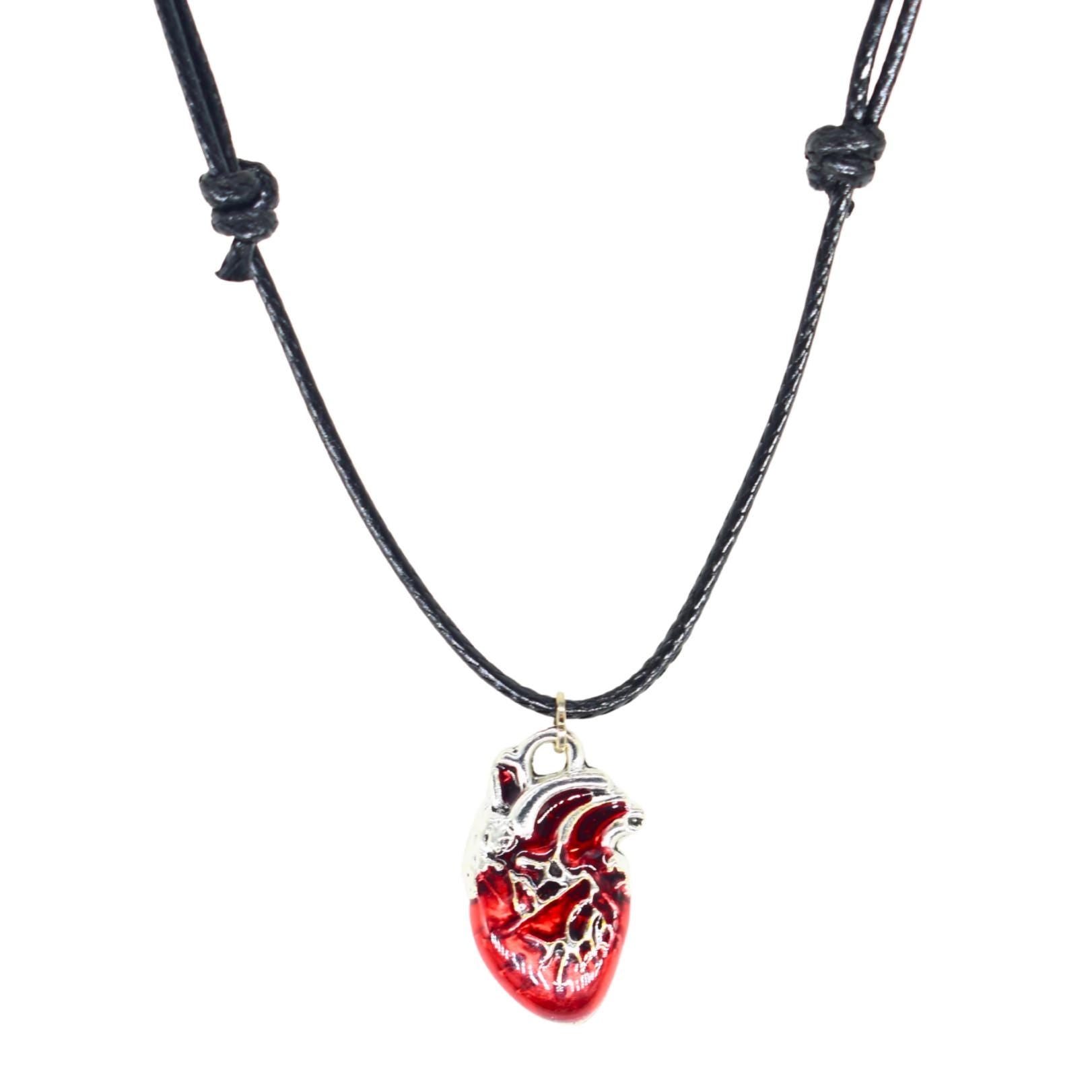 Red Heart Black Cord Necklace