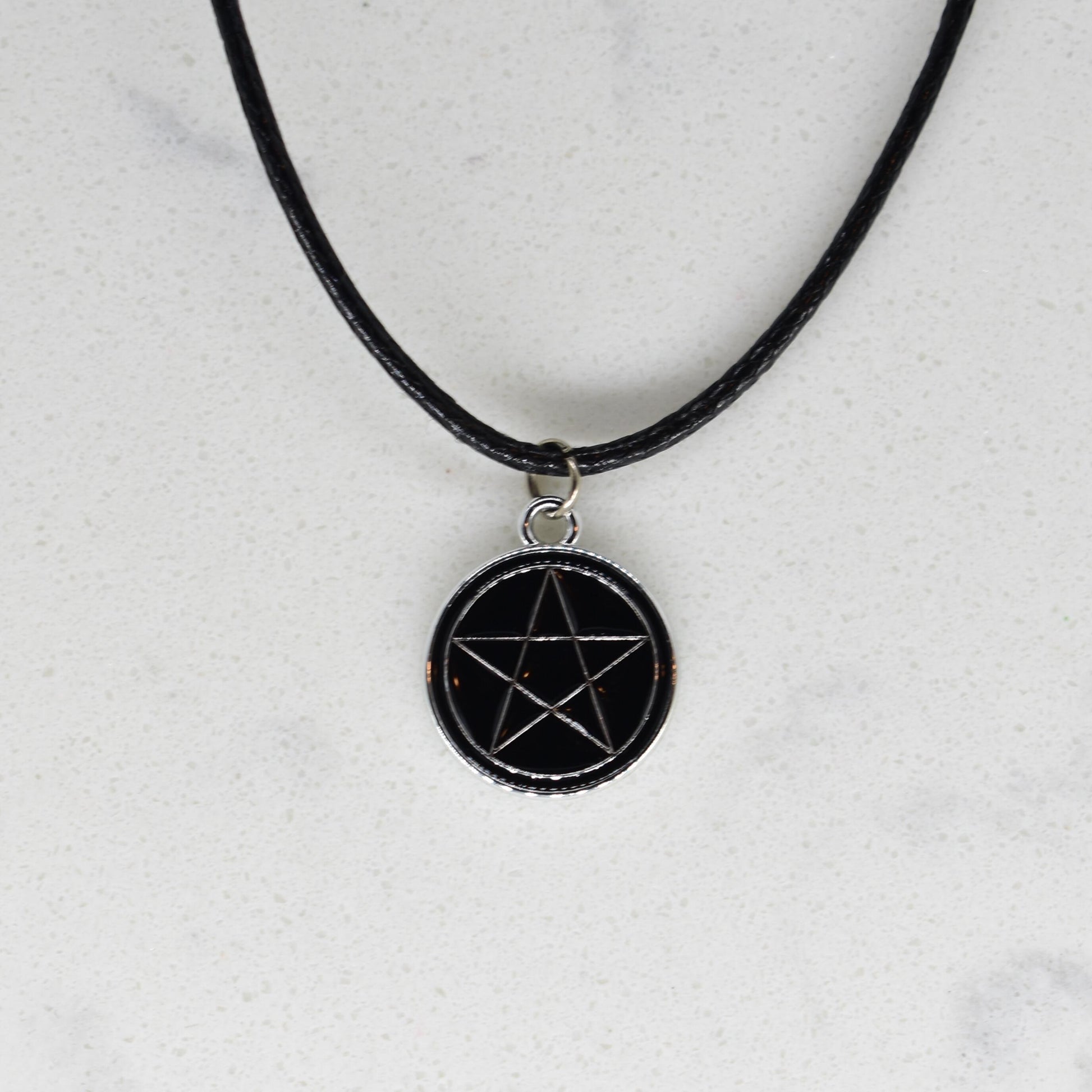 Pentagram Enamel Black Cord Necklace