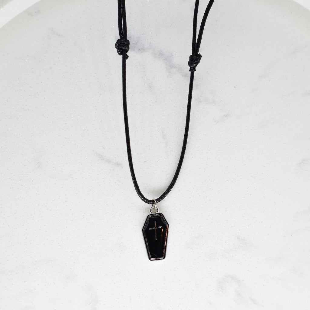 Coffin Enamel Black Cord Necklace