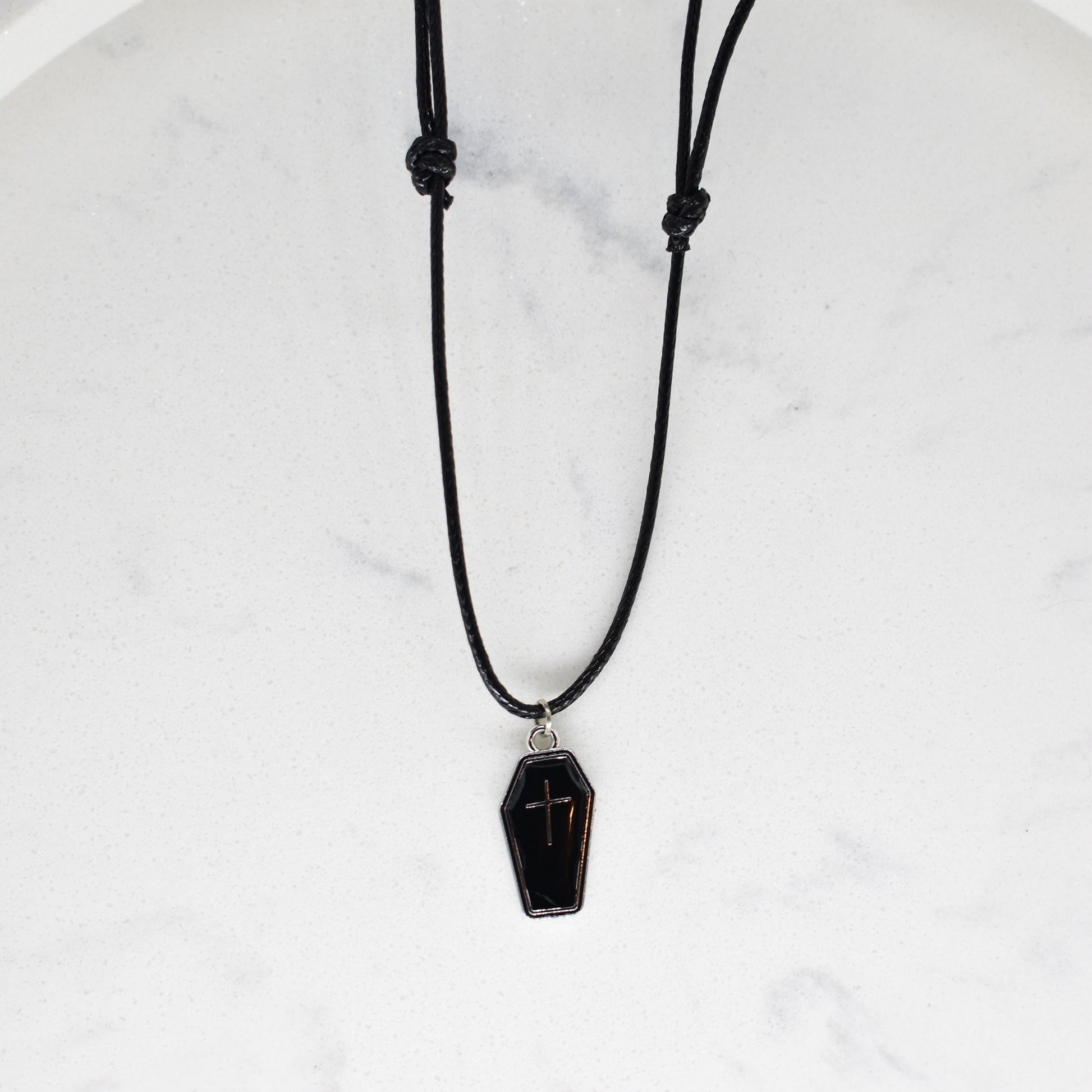 Coffin Enamel Black Cord Necklace