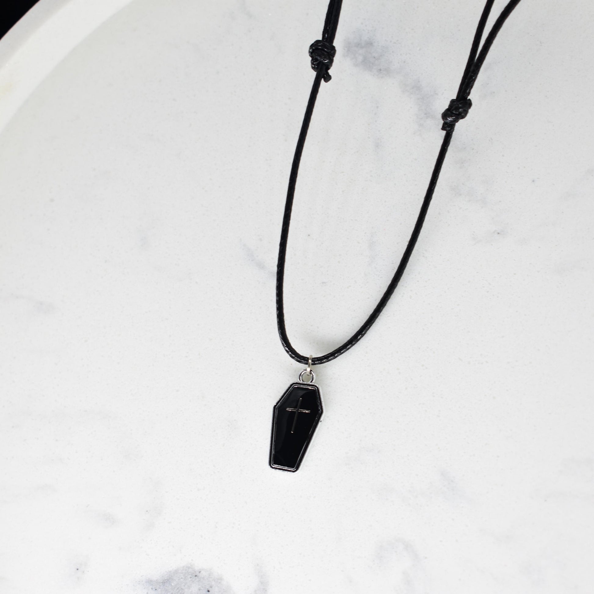 Coffin Enamel Black Cord Necklace
