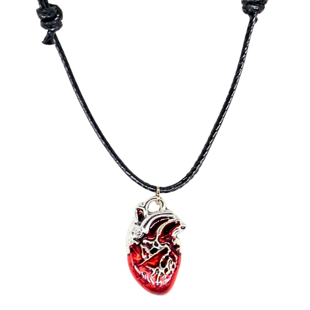 Red Heart Black Cord Necklace