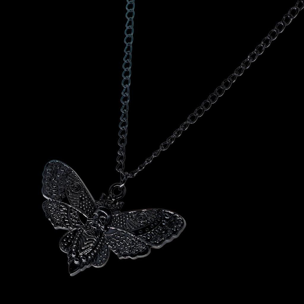Moth Skull Black Chain Necklace