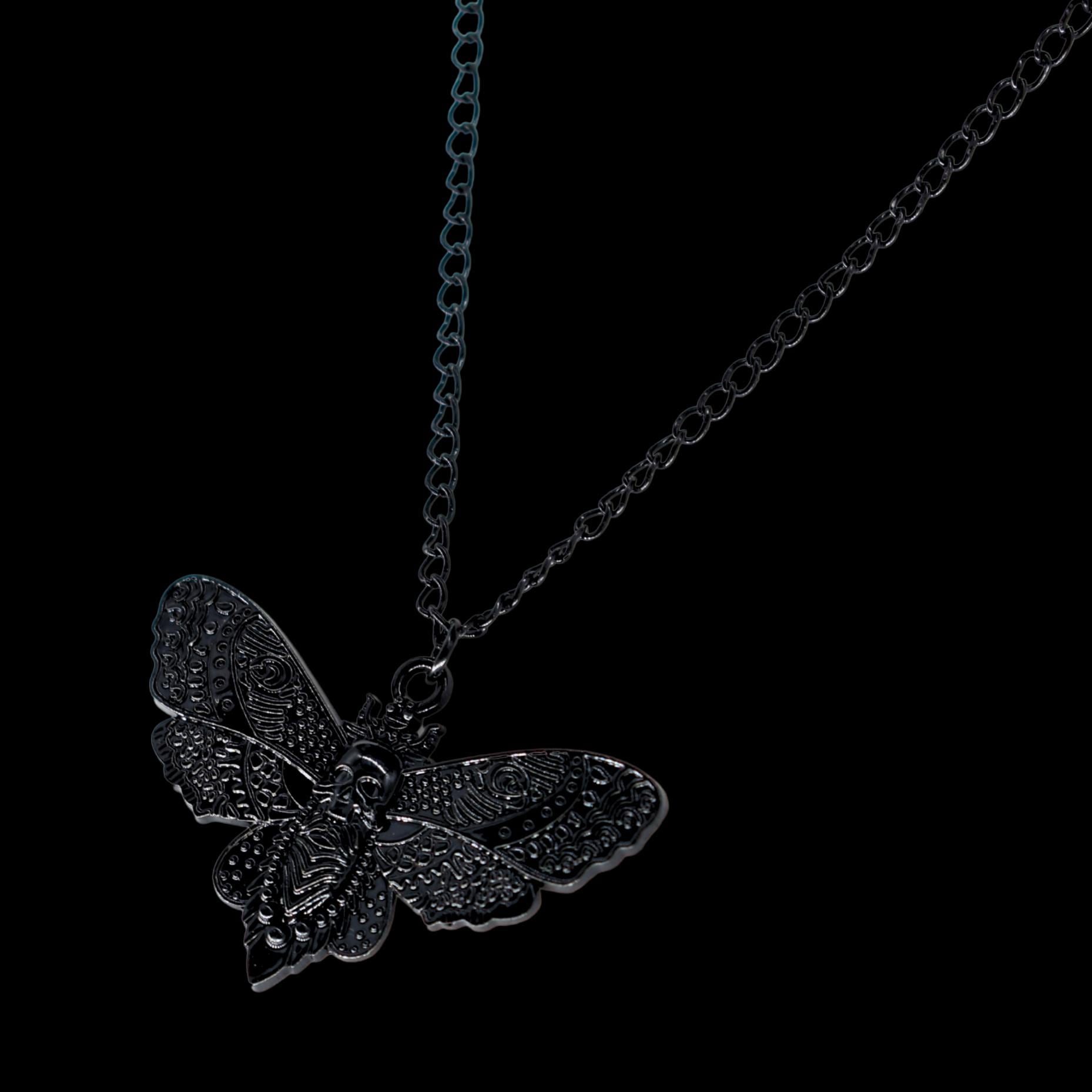 Moth Skull Black Chain Necklace