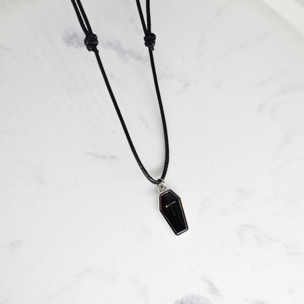 Coffin Enamel Black Cord Necklace