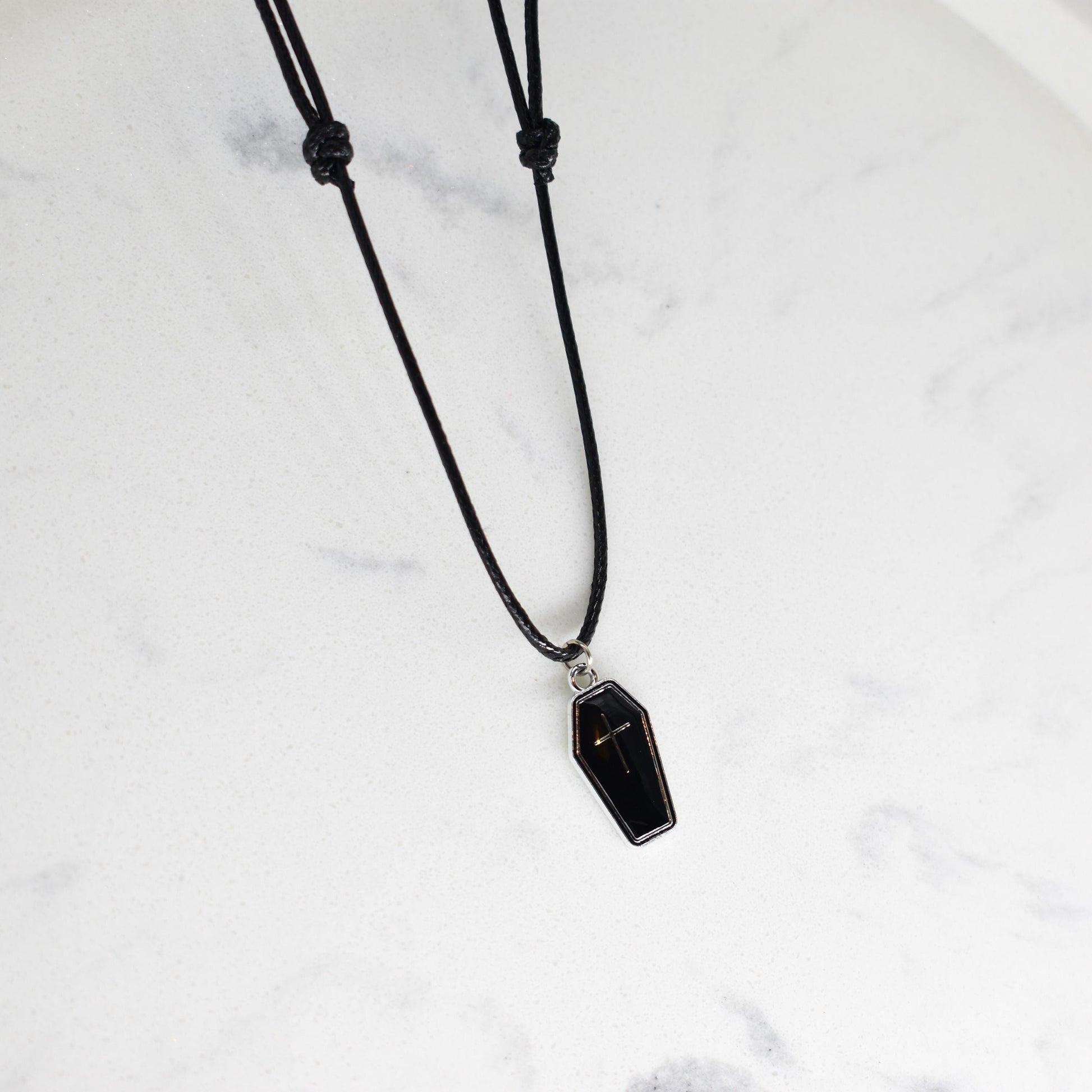 Coffin Enamel Black Cord Necklace