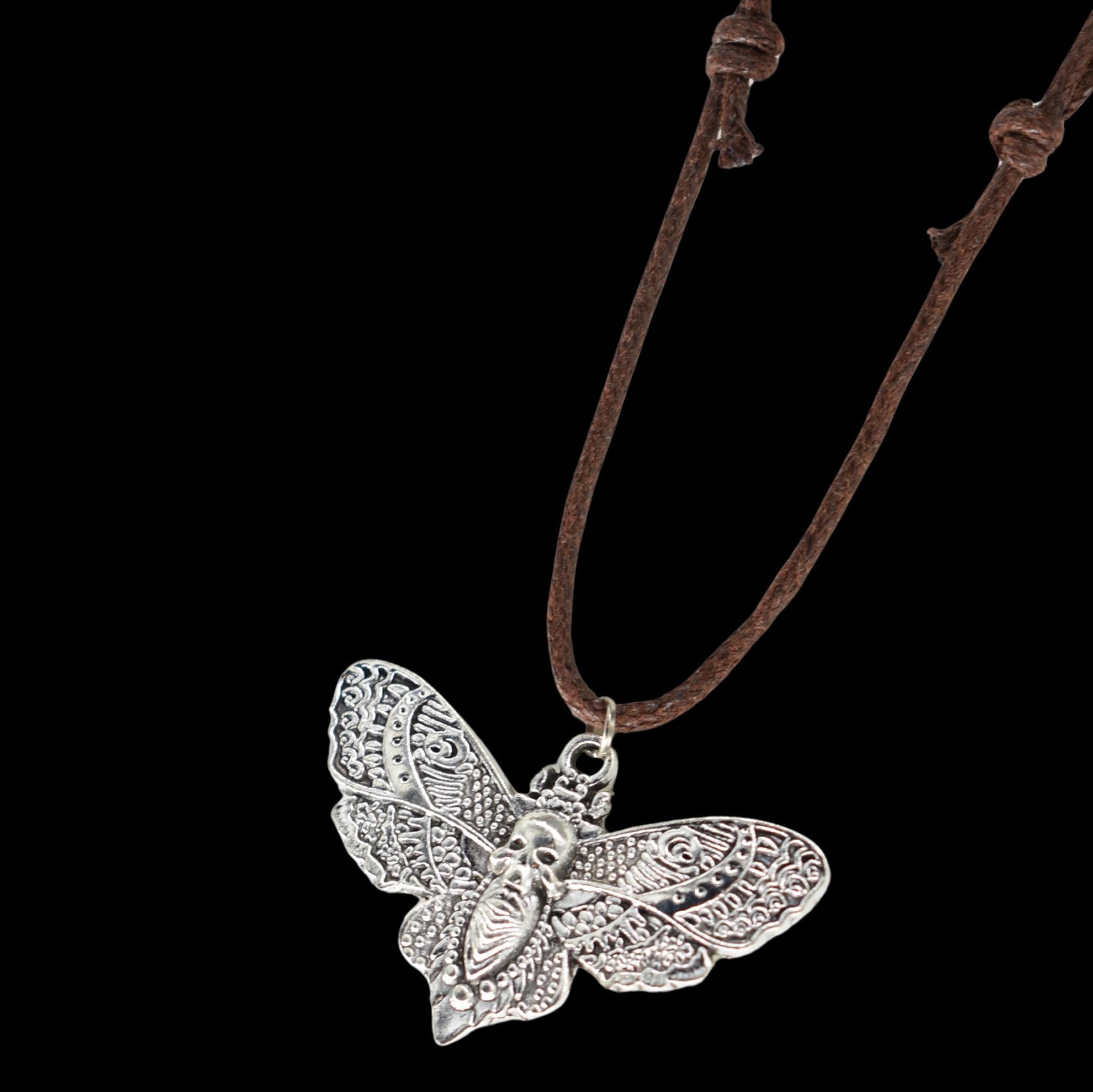 Skull Moth Brown Cord Necklace