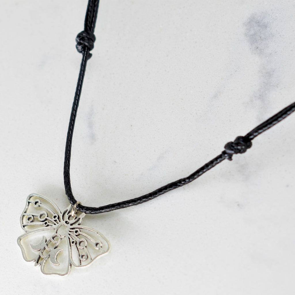 Moth Black Cord Necklace