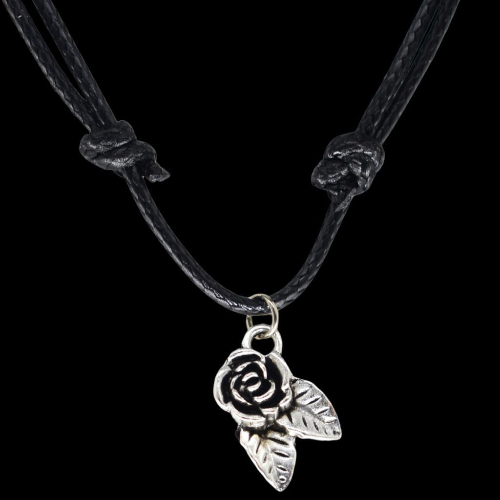 Rose Leaf Black Cord Necklace