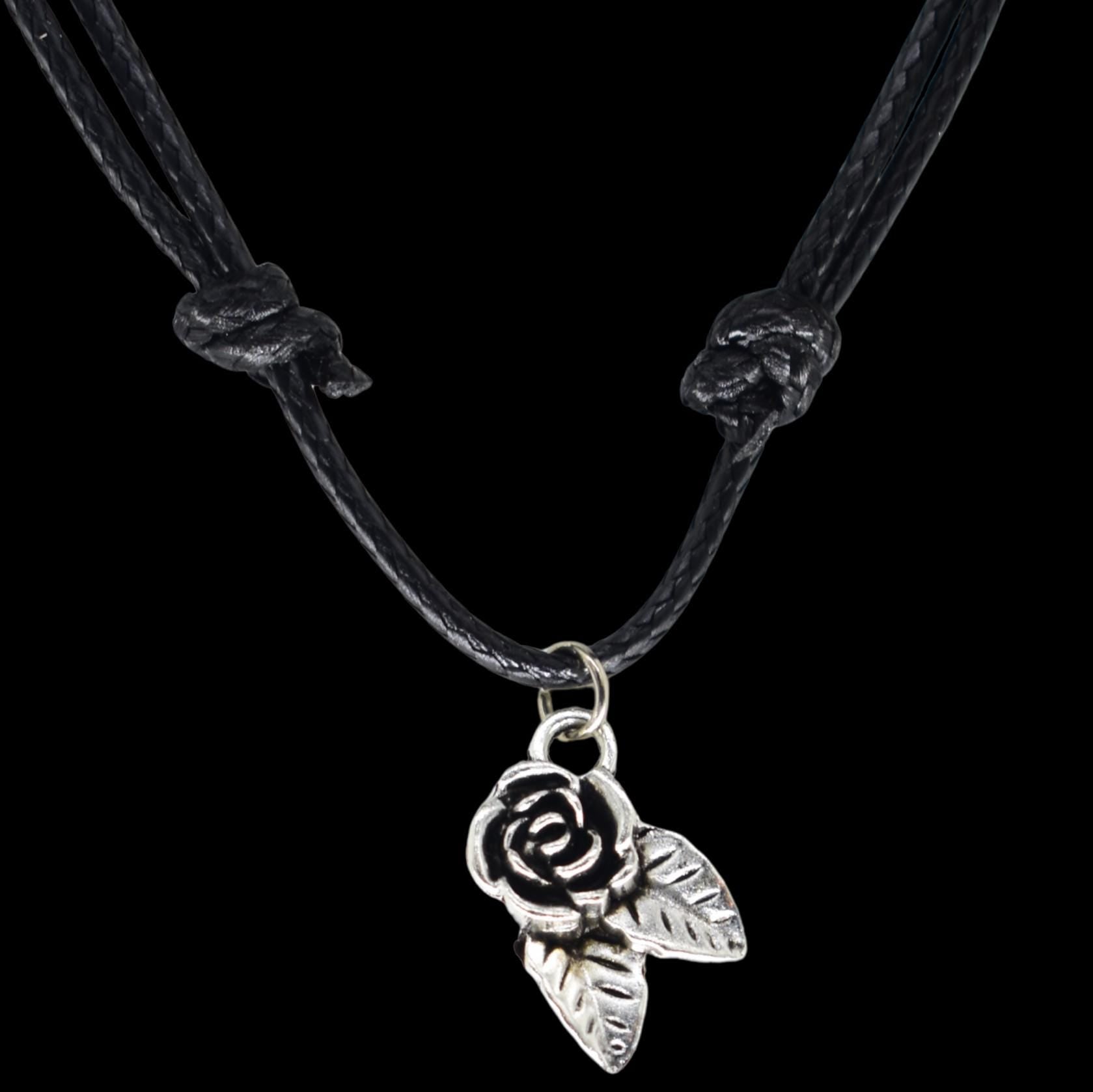 Rose Leaf Black Cord Necklace
