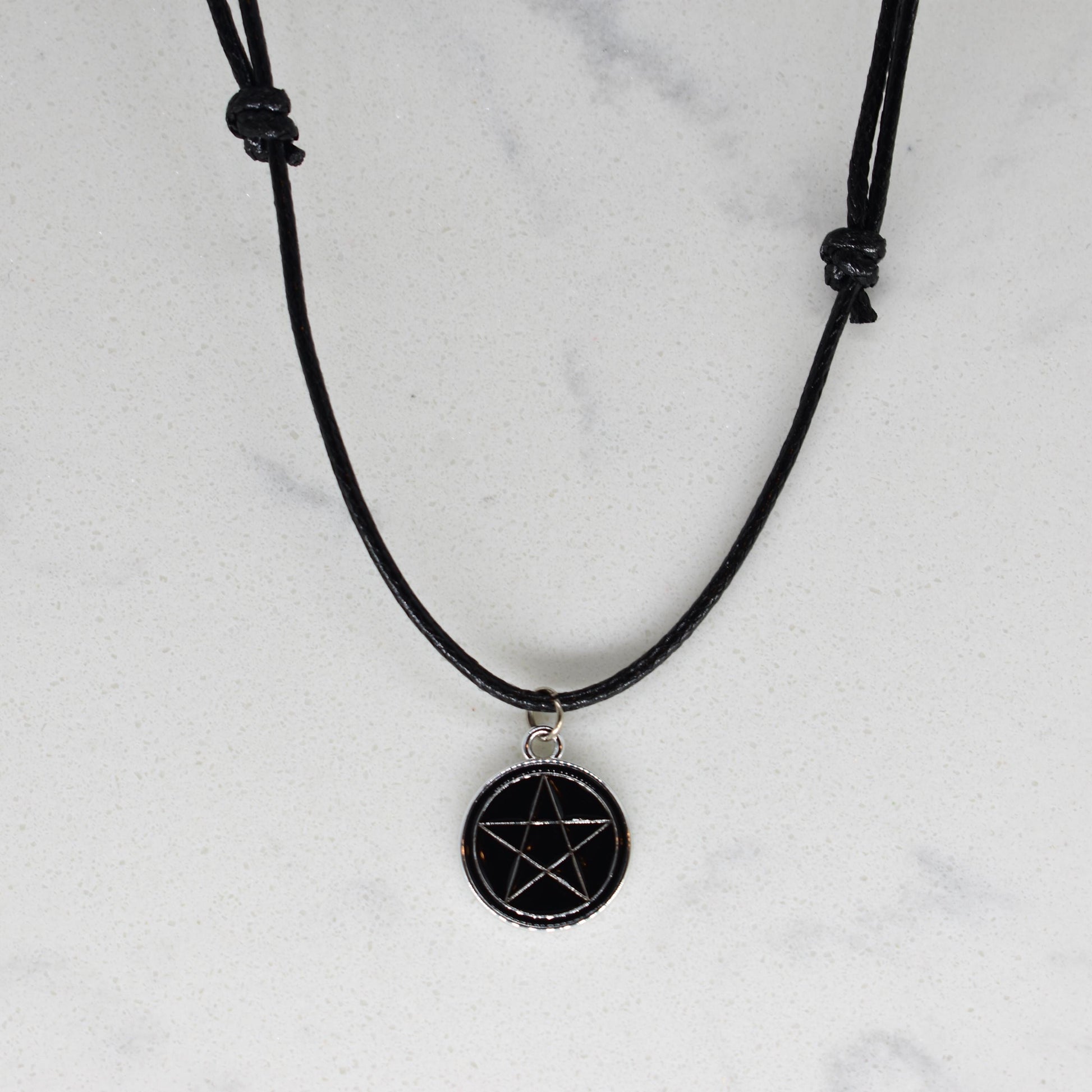 Pentagram Enamel Black Cord Necklace