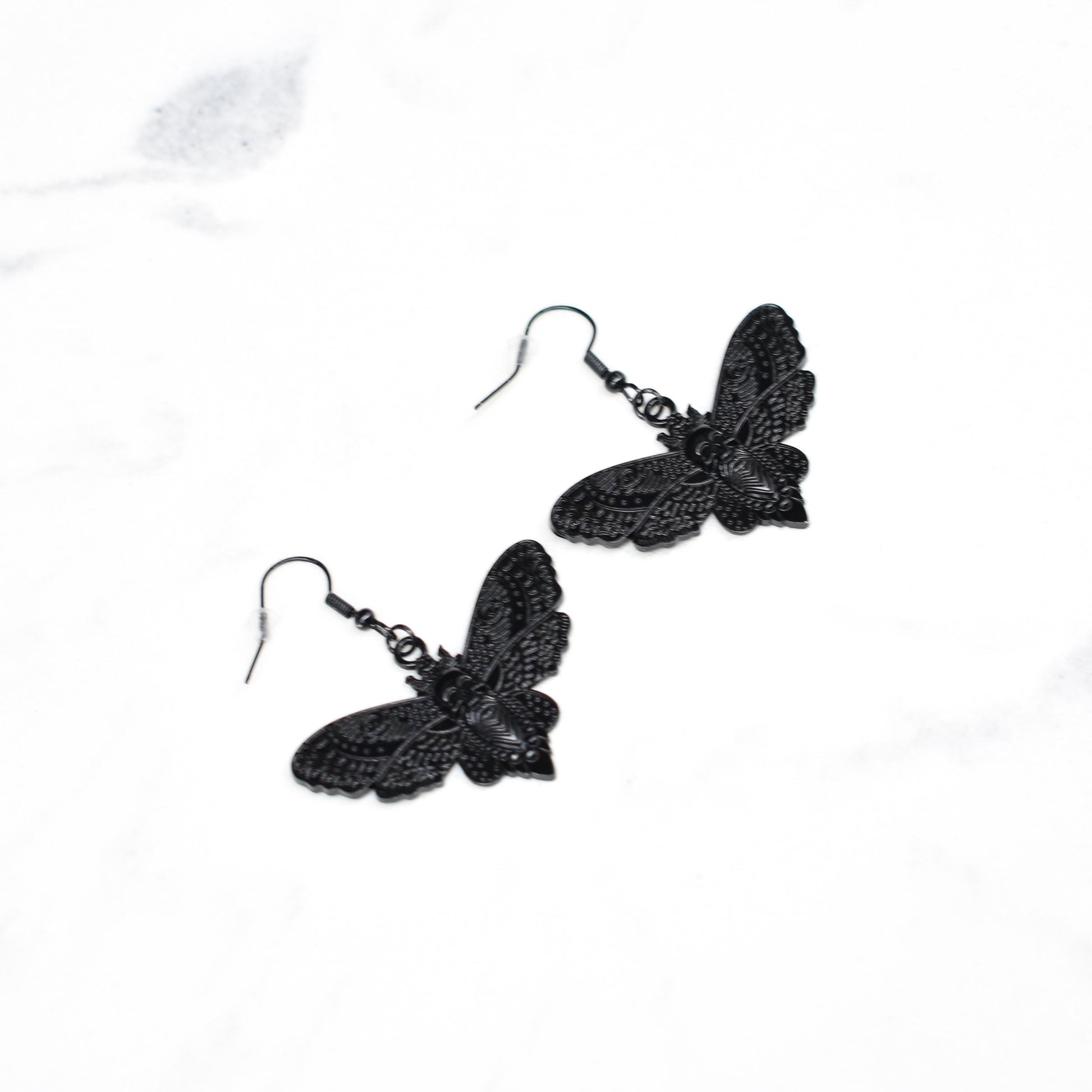 Skull Moth Black Hook Earrings