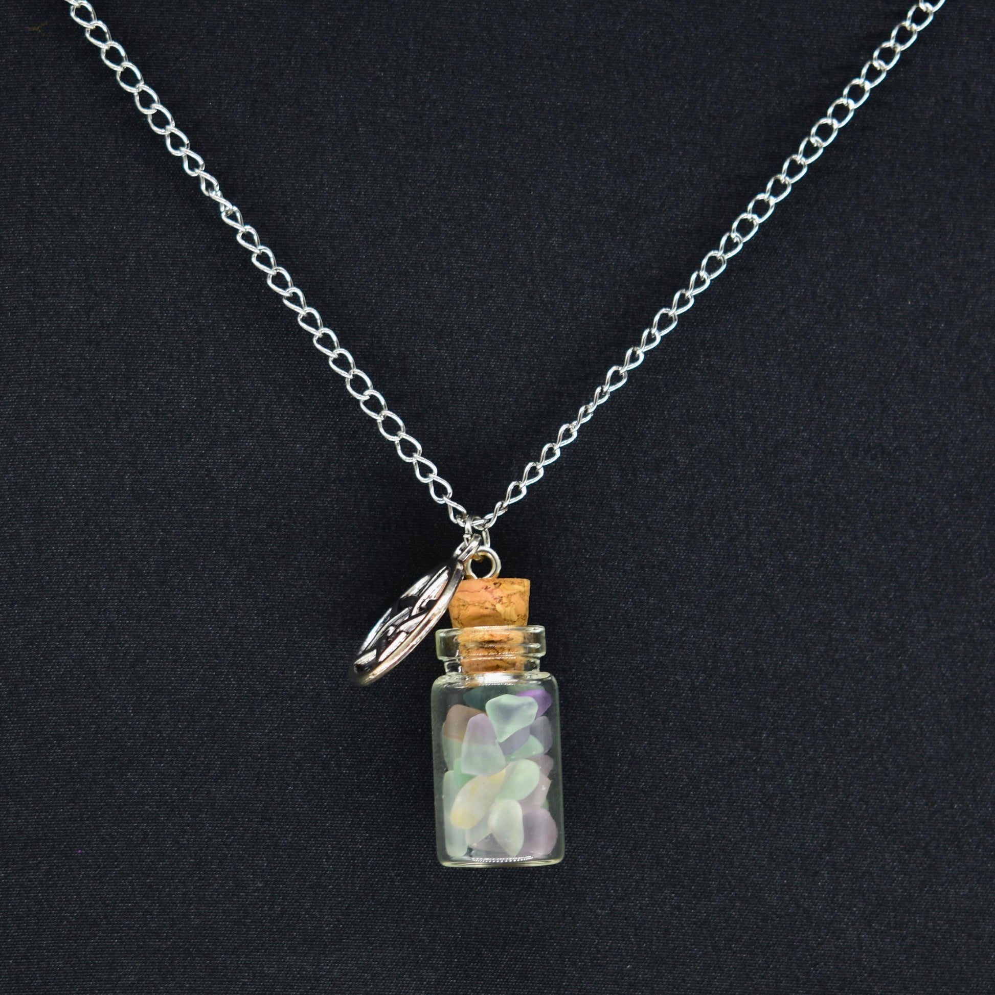 Fluorite Spell Jar Pentagram Silver Chain Necklace