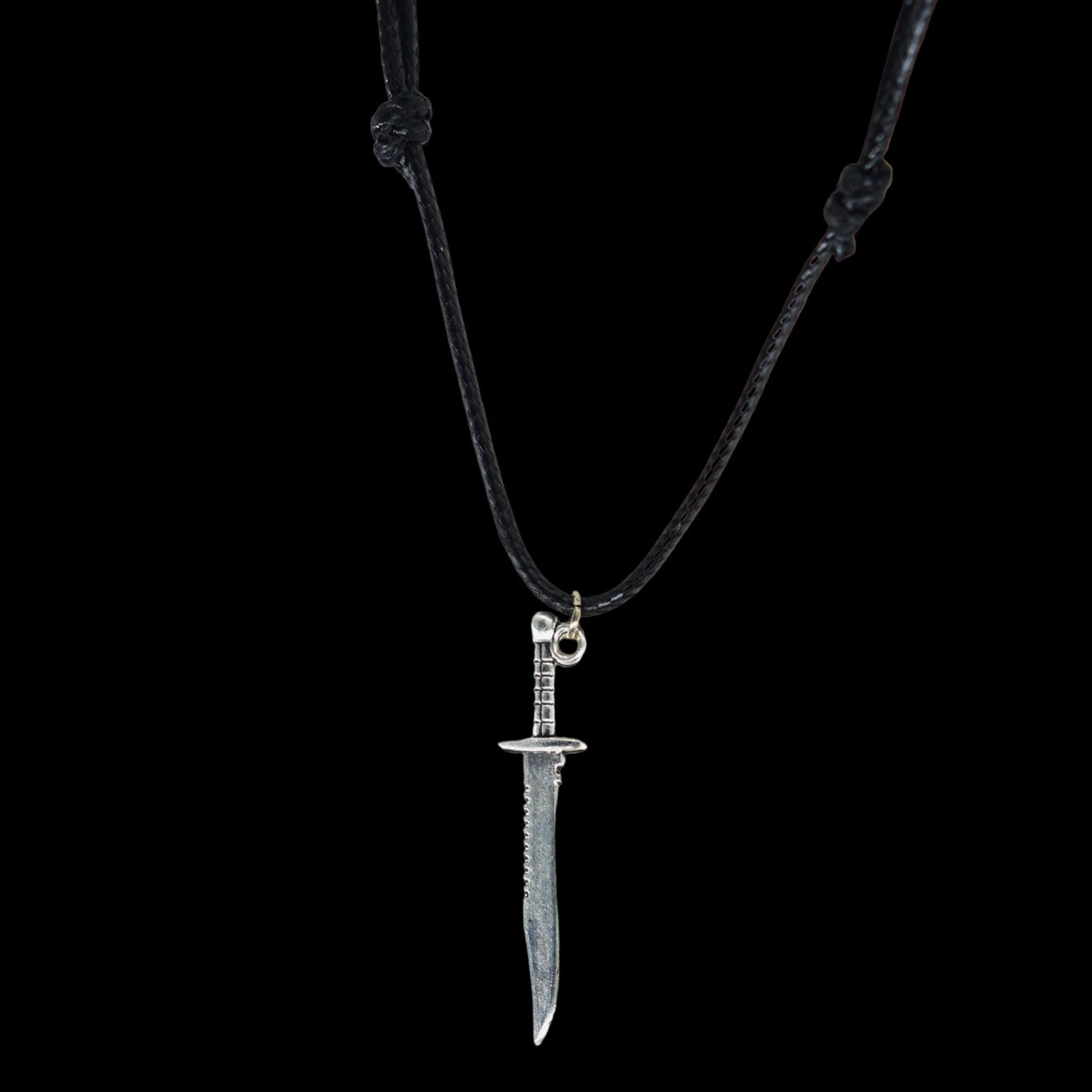 Medieval Elven Fantasy Dagger Black Cord Necklace