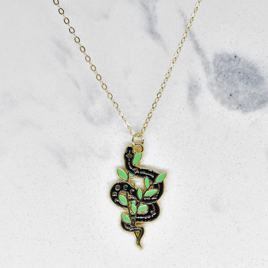 Bohemian Snake and Leaf Boho Gold Chain Necklace