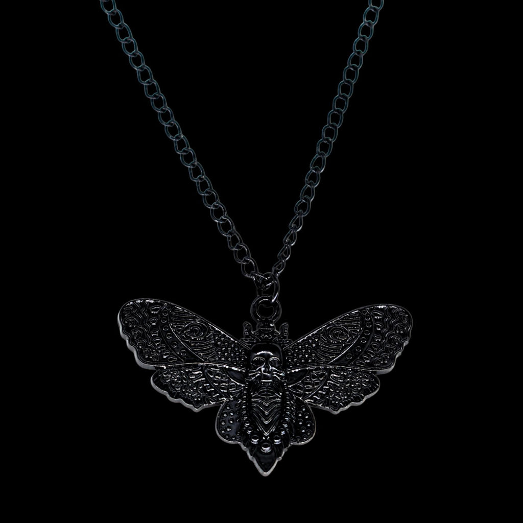 Moth Skull Black Chain Necklace
