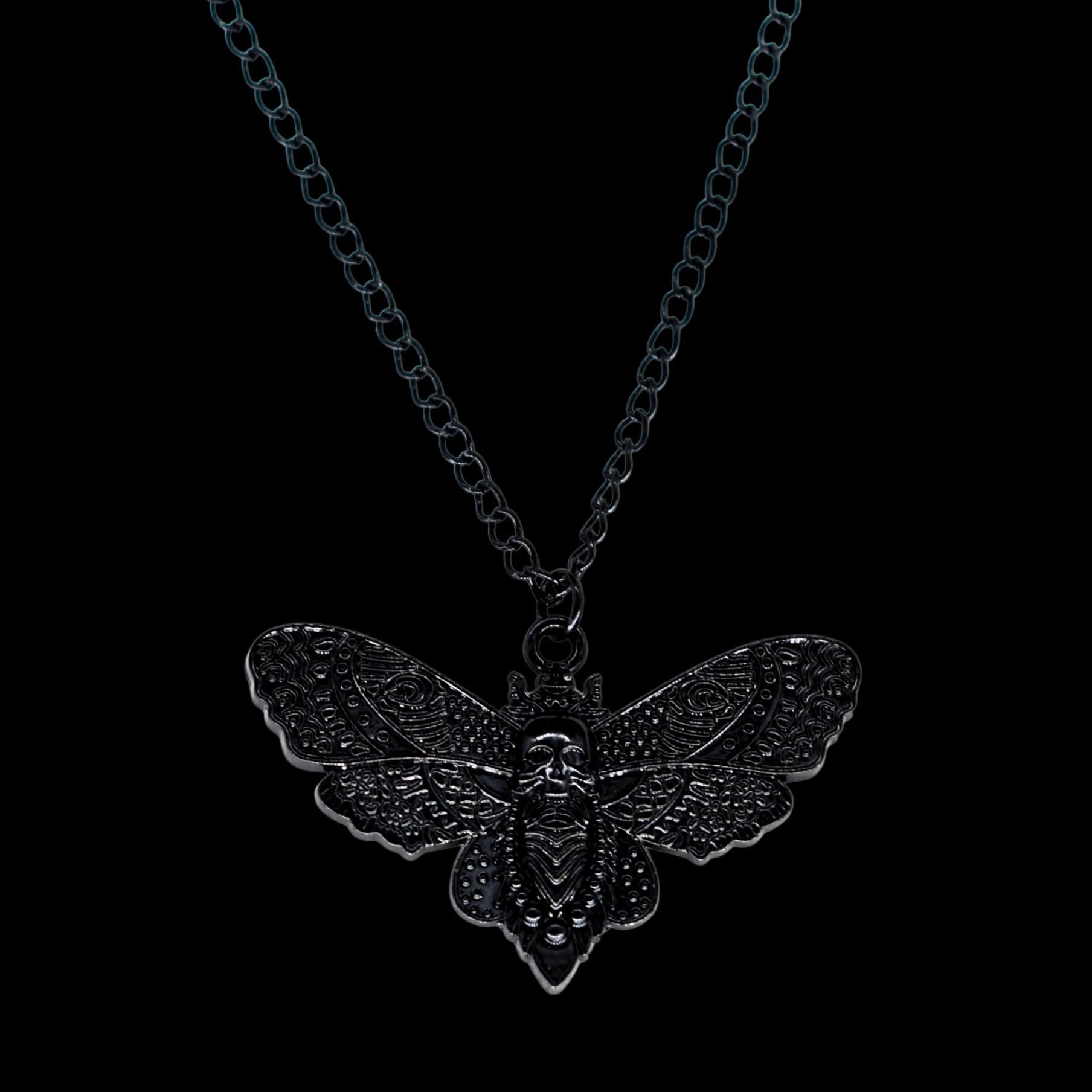 Moth Skull Black Chain Necklace