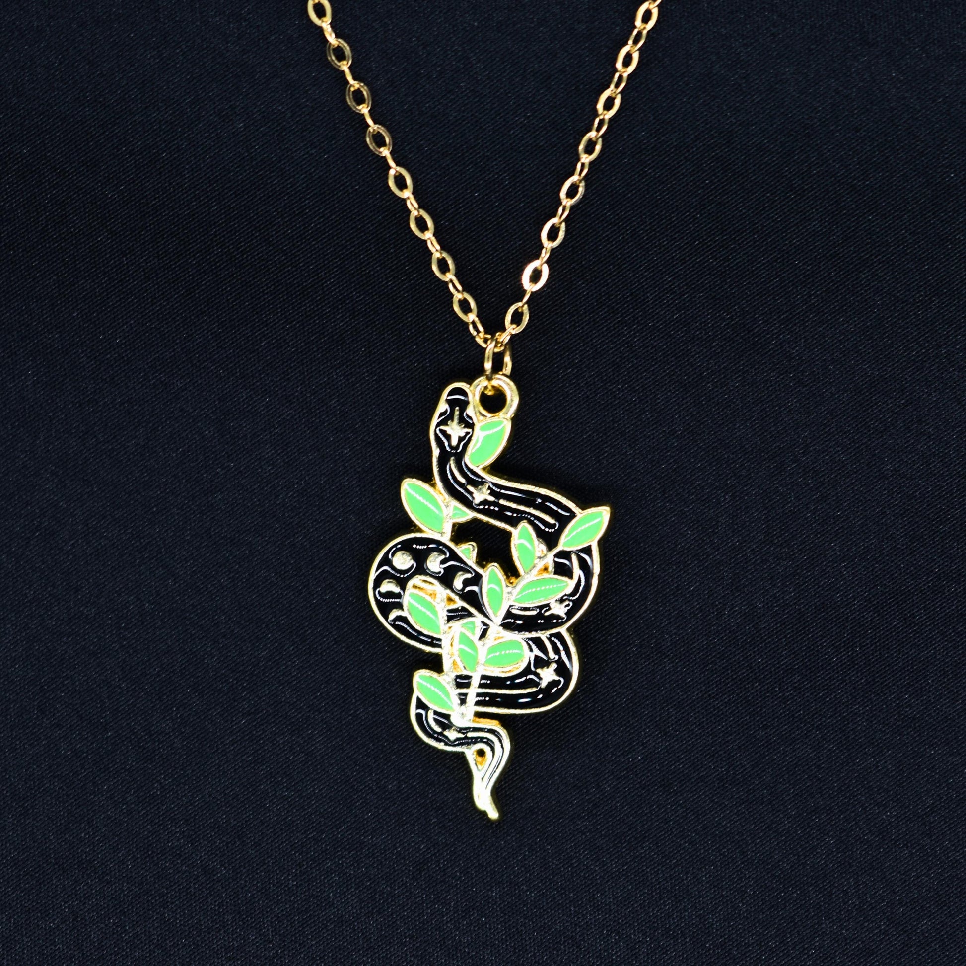 Bohemian Snake and Leaf Boho Gold Chain Necklace