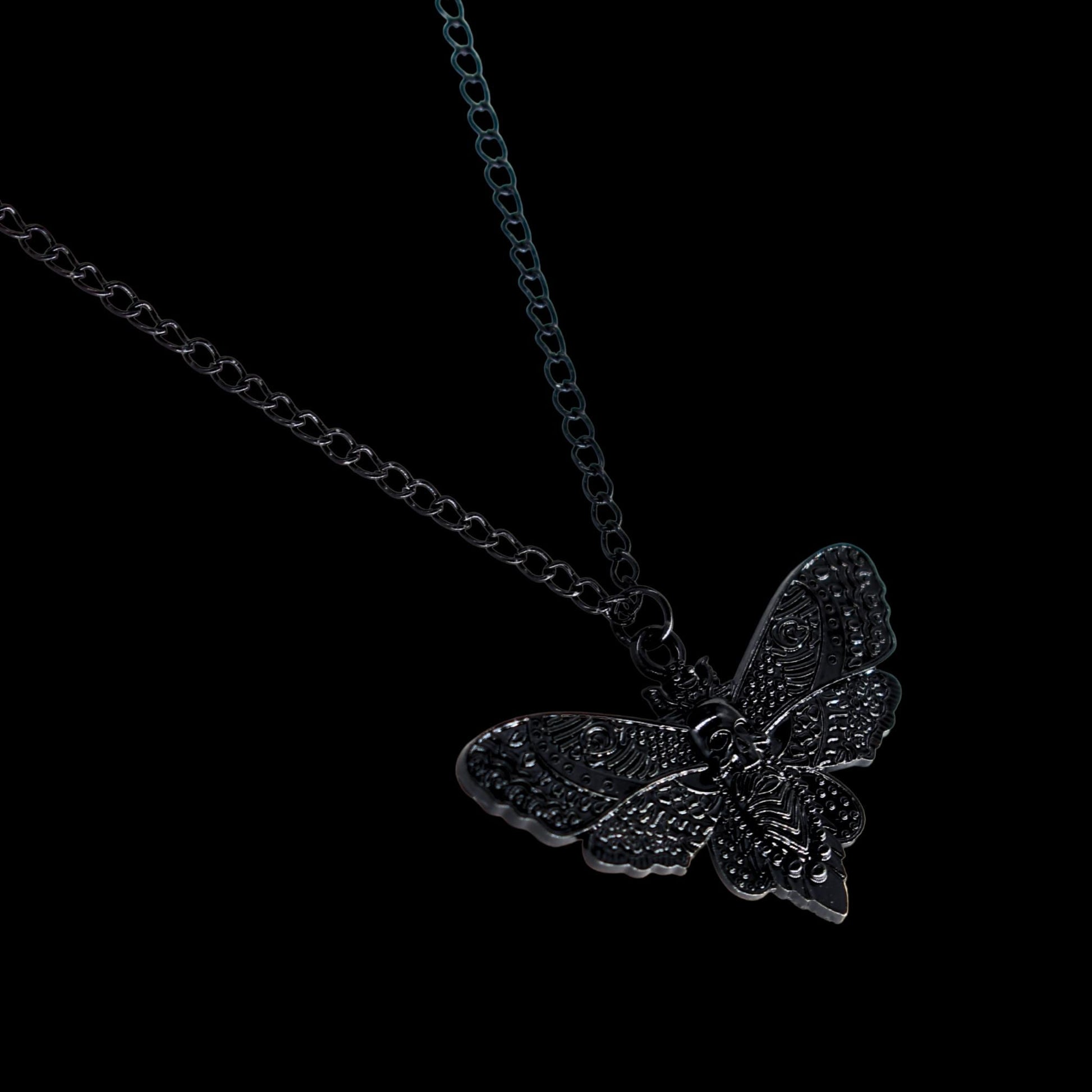 Moth Skull Black Chain Necklace