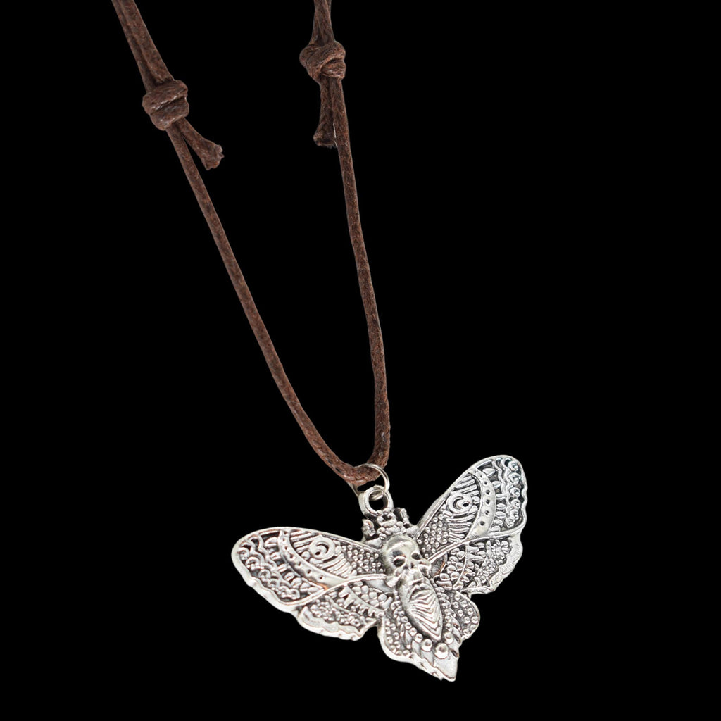 Skull Moth Brown Cord Necklace