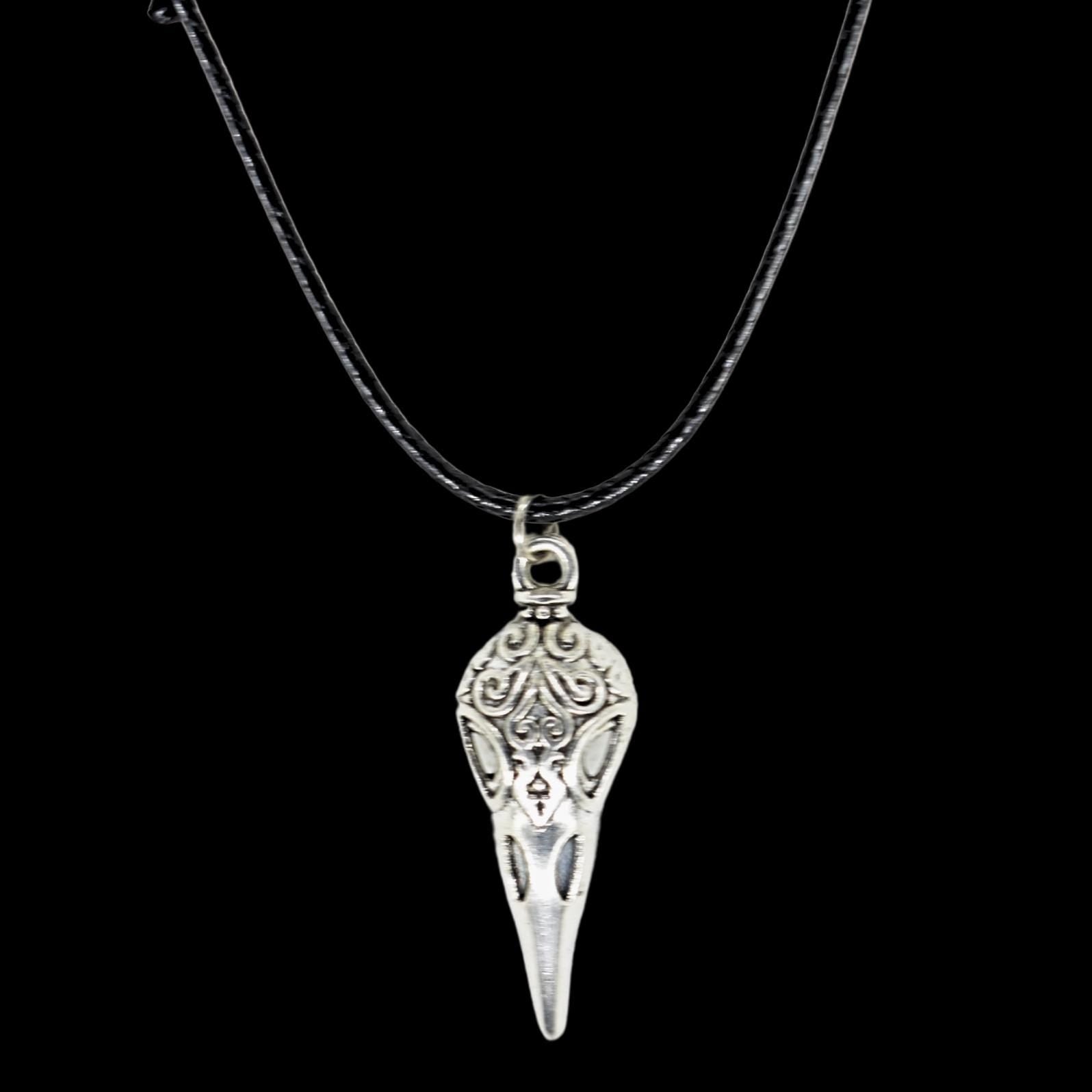 Raven Bird Skull Black Cord Necklace