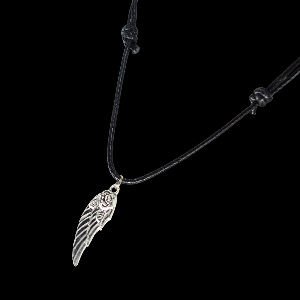 Rose Wing Black Cord Necklace