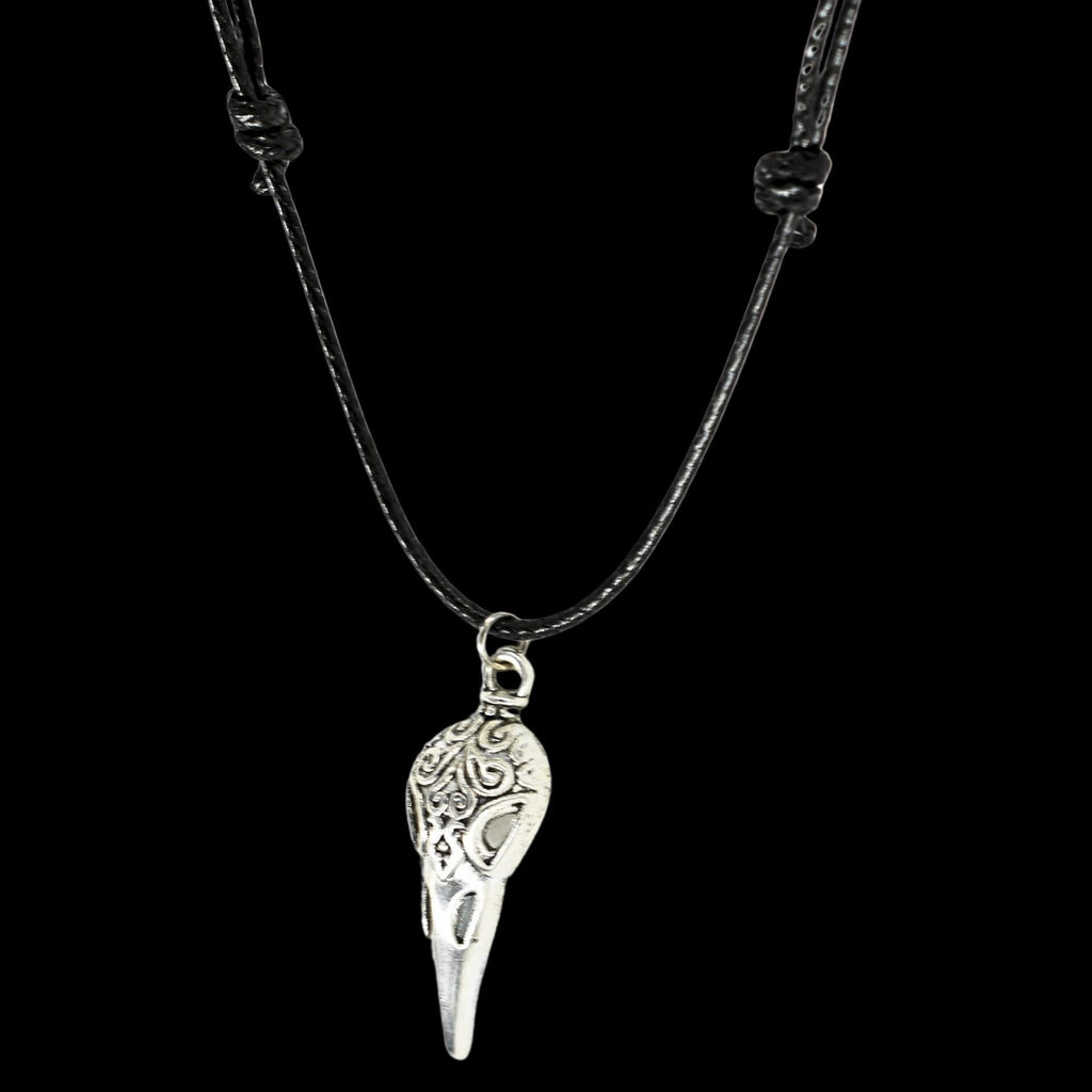 Raven Bird Skull Black Cord Necklace