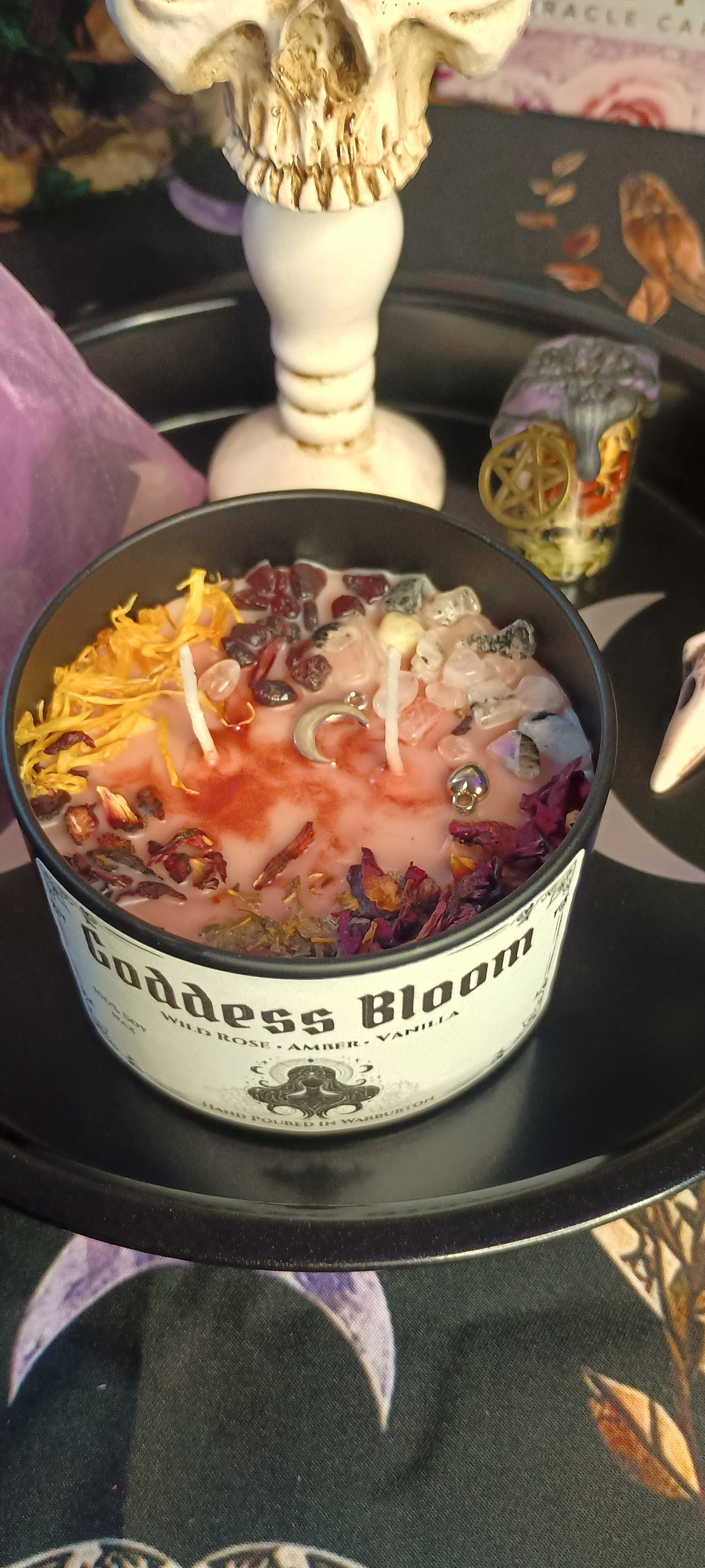 Dragons Blood Candle Jar | Herb & Crystal Infused | Red Japser Tourmaline Smoky Quartz | Cinnamon Rose