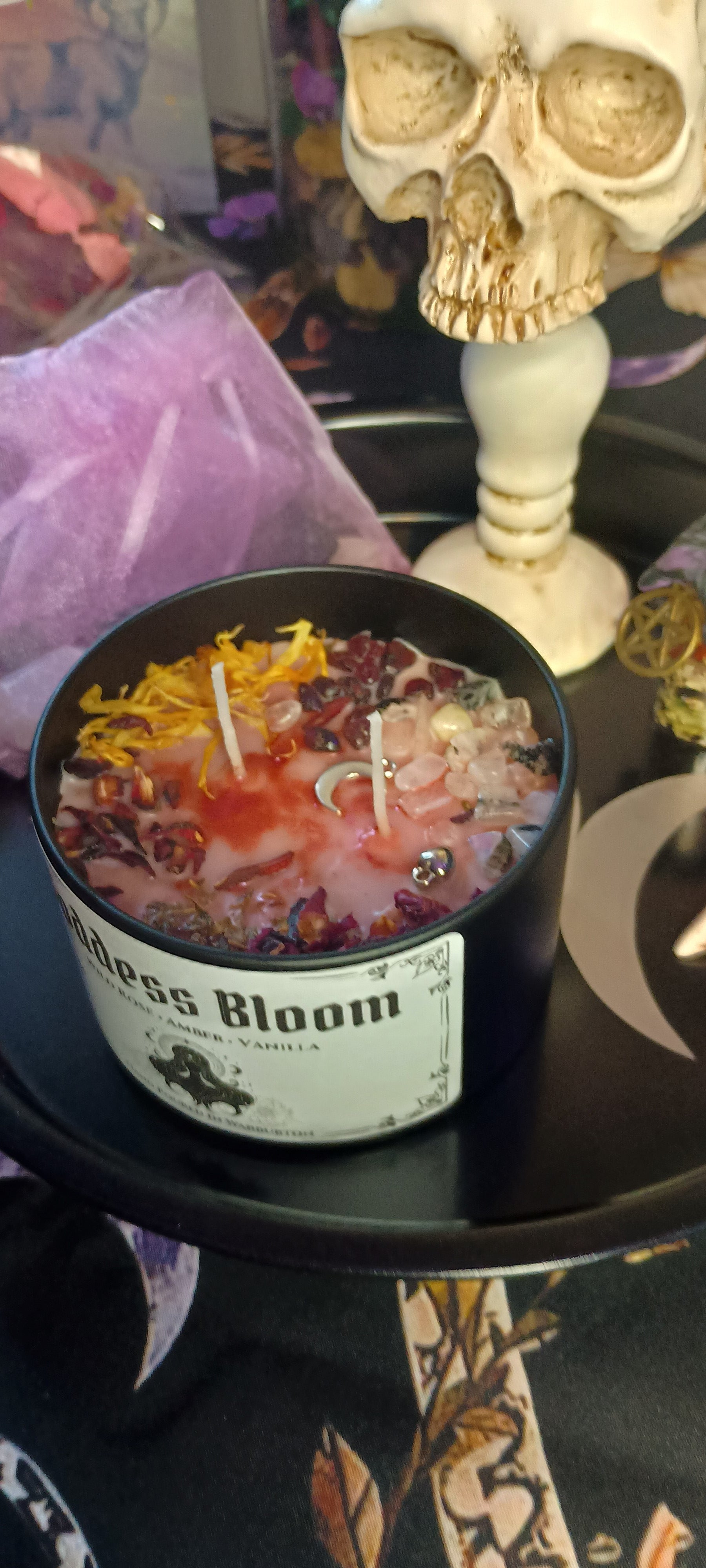 Goddess Bloom Intention Candle Jar | Herb & Crystal Infused