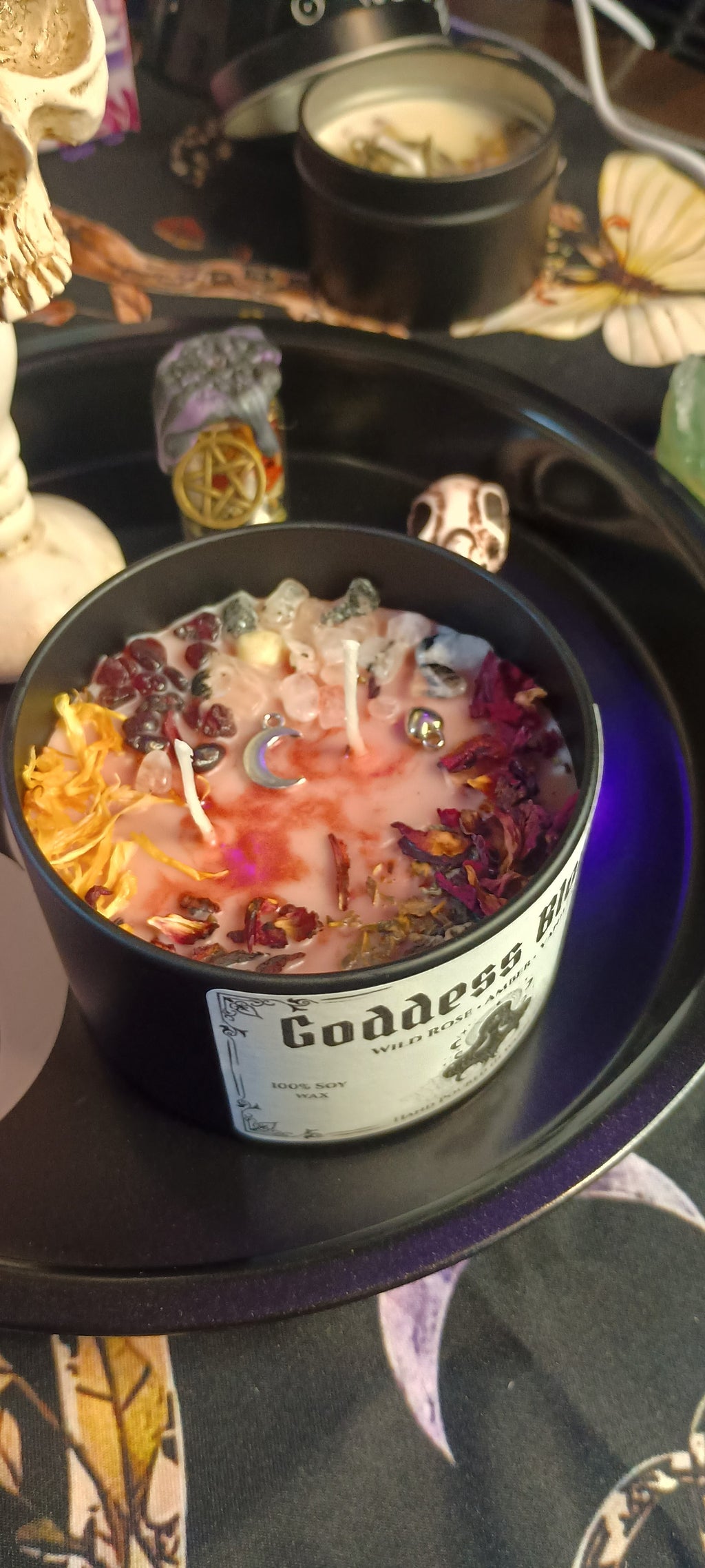 Goddess Bloom Intention Candle Jar | Herb & Crystal Infused