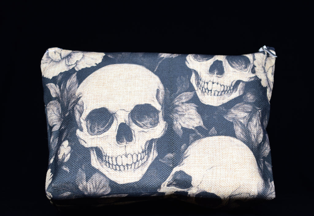 Gothic Rose and Skull Pattern Makeup Bag